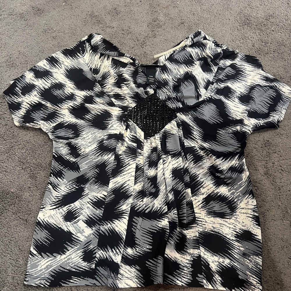 Lane Bryant Black and White Patterned Blouse